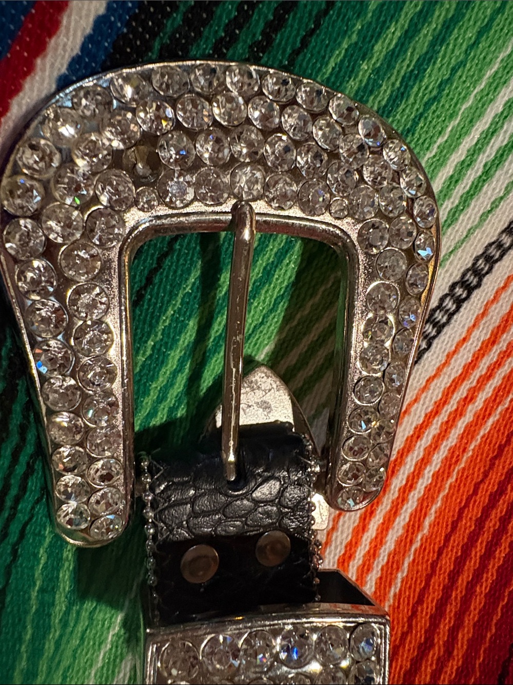Crystal Rhinestone Buckle Western Belt - Black Leather